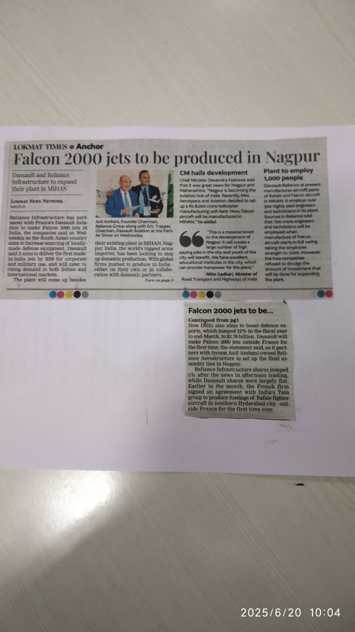 Falcon 2000 jets to be produced in Nagpur